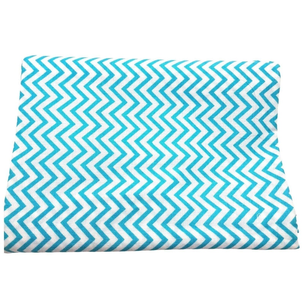 VTG Fabric Material 1 Yard Teal White Chevron Zig Zag Pattern Craft Sewing Quilt